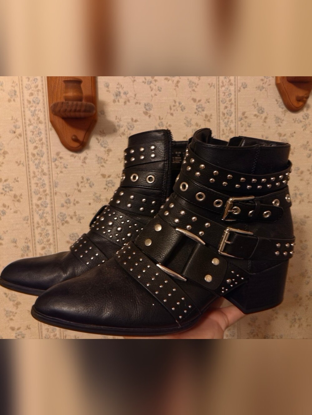Fergalicious By Fergie Black Studded Buckle Ankle Boots